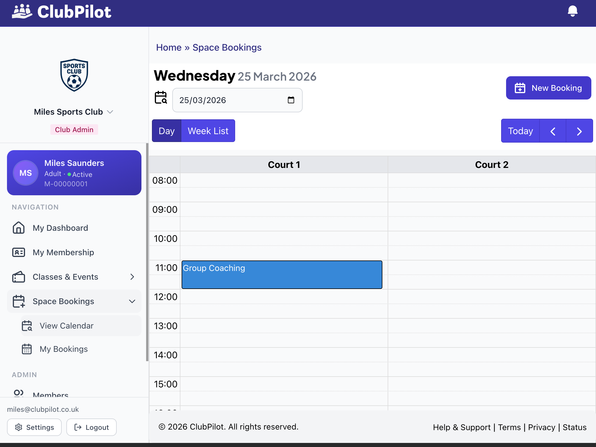 ClubPilot diary on tablet
