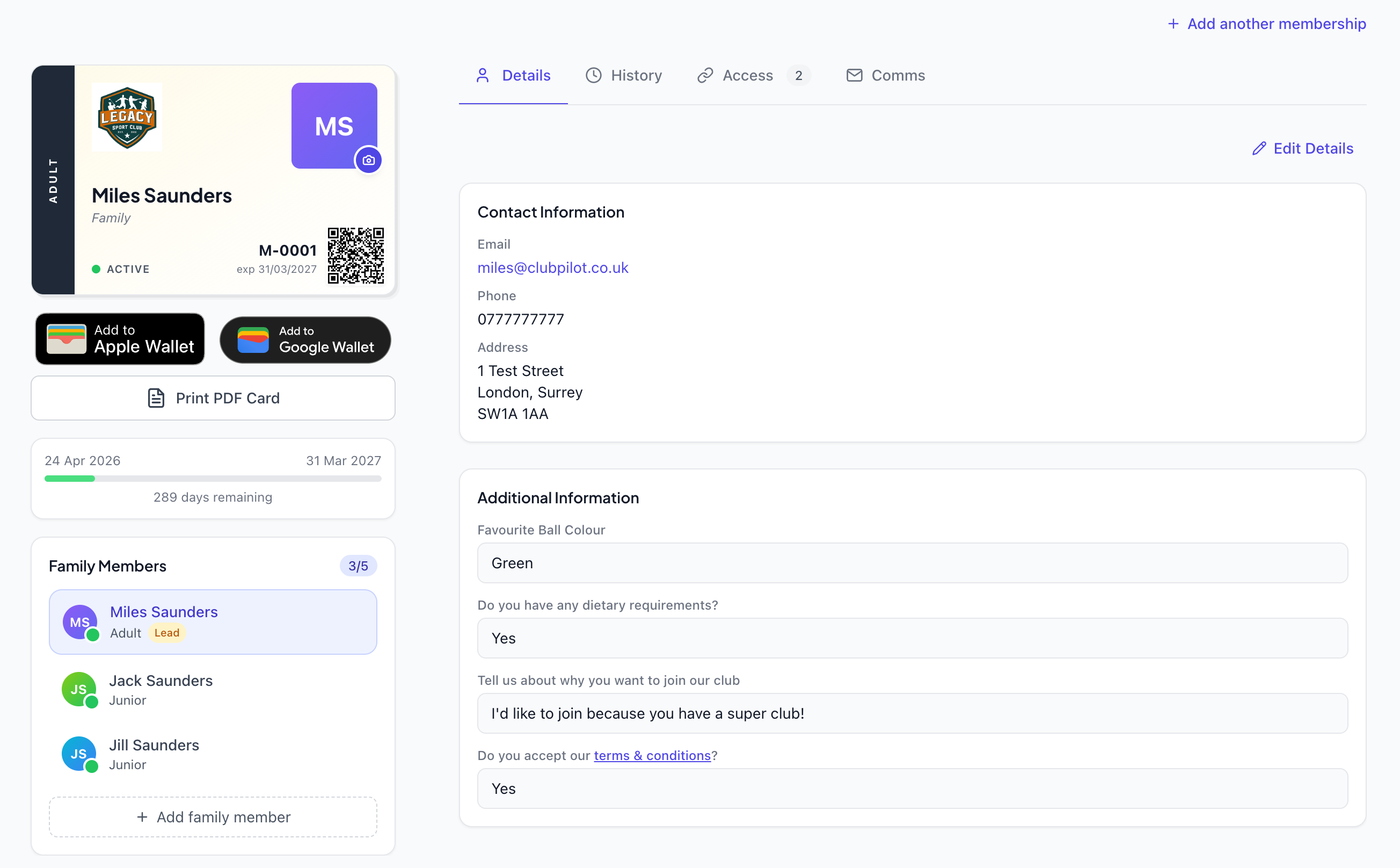 The member portal in ClubPilot