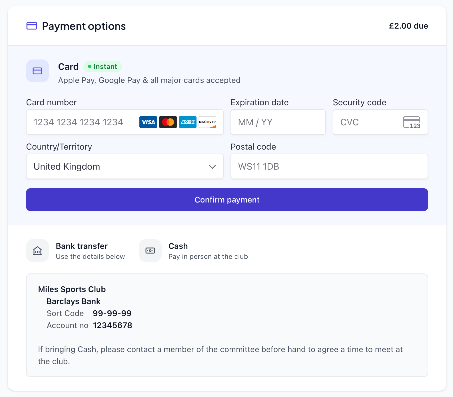 Taking payments in ClubPilot